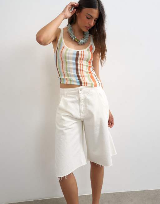 Topshop knitted sheer stripe vest co-ord in multi, 4 of 4