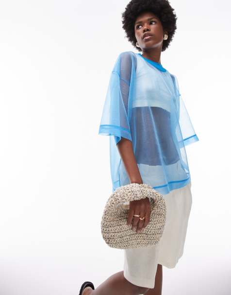 Topshop knitted sheer tee in blue - view 1