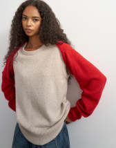 Topshop knitted short sleeve wool scarf top in neutral and red