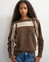 Topshop knitted short sleeve wool stripe scarf top in brown