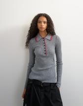 Topshop knitted side twist polo top with wool in grey