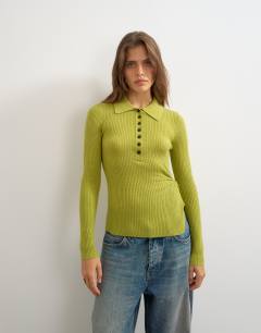 Knitted side twist polo with wool in lime