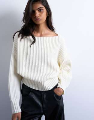 Knitted slash neck jumper in ivory