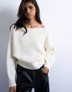 Knitted slash neck jumper in ivory