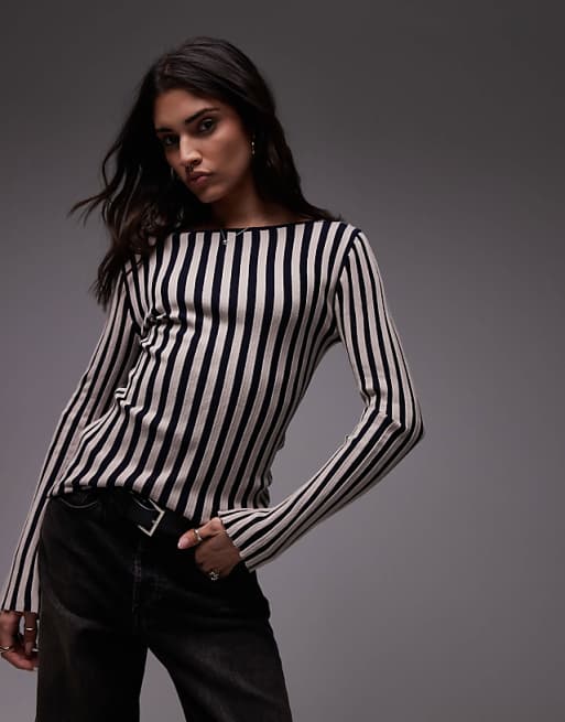 Striped Slash Neck long-sleeved Slim Shirt Striped Slash Neck long-sleeved Slim Shirt