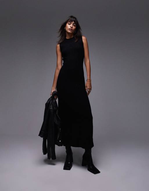 トップショップ Topshop knitted sleeveless midi dress in black