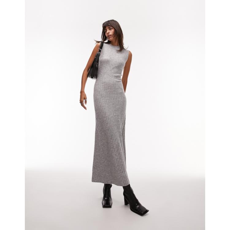 Topshop knitted sleeveless midi dress in gray ASOS