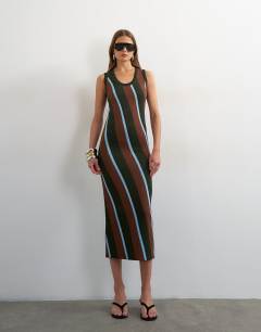 Knitted sleeveless stripe maxi dress in multi