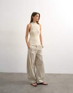 Knitted sleeveless textured grown on vest in ivory