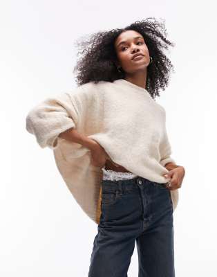 Topshop knitted slouchy sweater in neutral