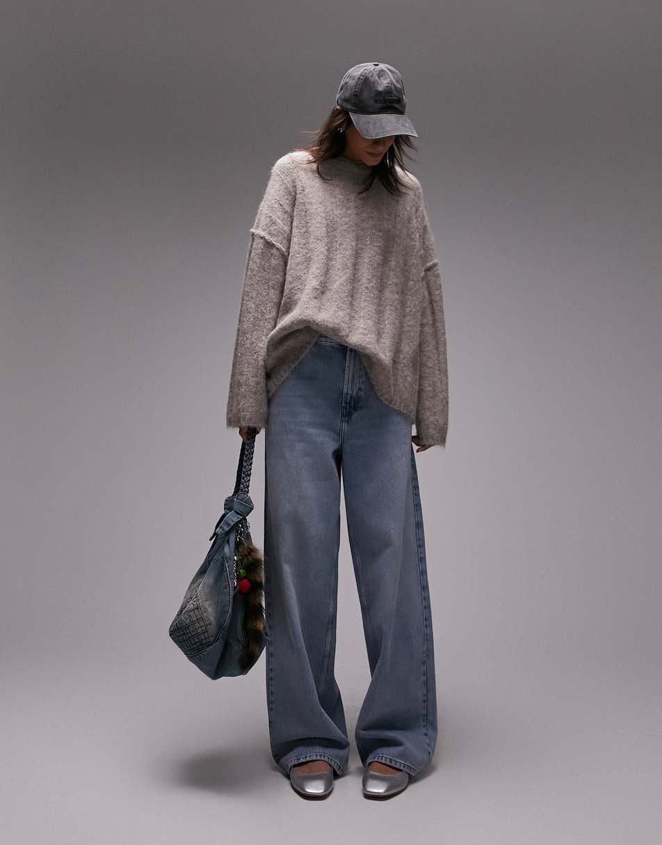 TOPSHOP Knitted Slouchy Jumper in Gray