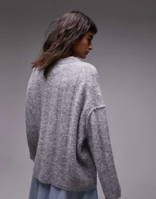 TOPSHOP Knitted Slouchy Jumper in Gray