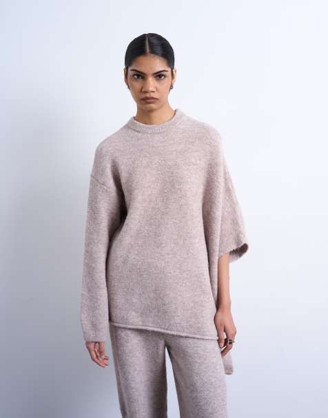 Topshop knitted slouchy poncho in beige (part of a set) - view 1
