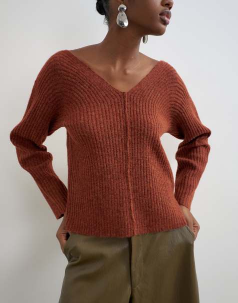 Topshop knitted slouchy rib jumper in cinnamon - view 1