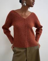 Topshop knitted slouchy rib jumper in cinnamon