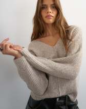 Topshop knitted slouchy rib jumper in oat