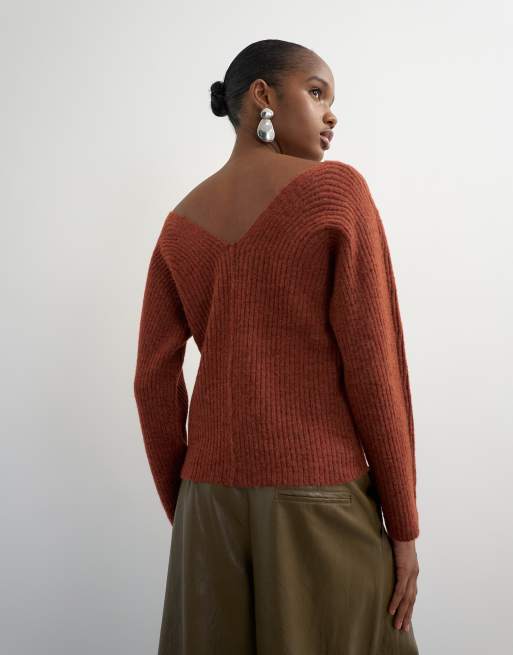 Topshop knitted slouchy rib sweater in cinnamon, 3 of 4