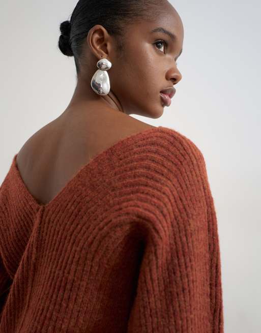 Topshop knitted slouchy rib sweater in cinnamon, 4 of 4