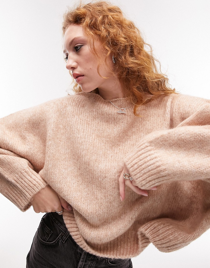 Topshop knitted slouchy sweater in neutral