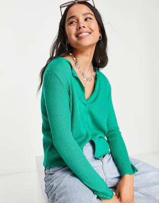 Topshop knitted popper front cardigan in bright green - ASOS Price Checker