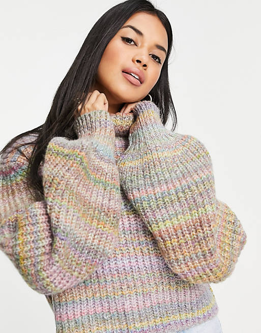 Jumpers & Cardigans Topshop knitted space dye roll neck jumper in multi 