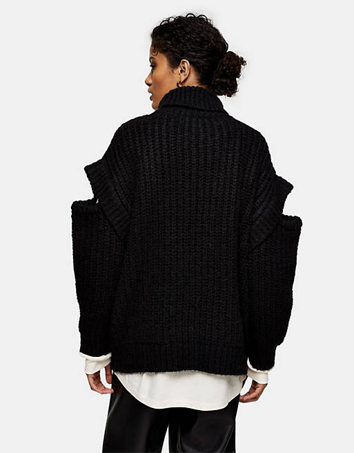  Topshop knitted split shoulder roll neck jumper 