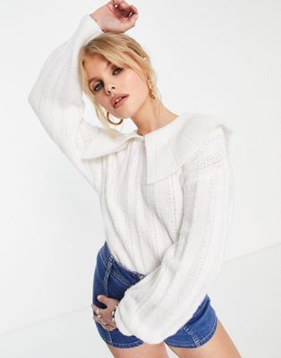 Topshop knitted stitch collar jumper in ivory - ASOS Price Checker