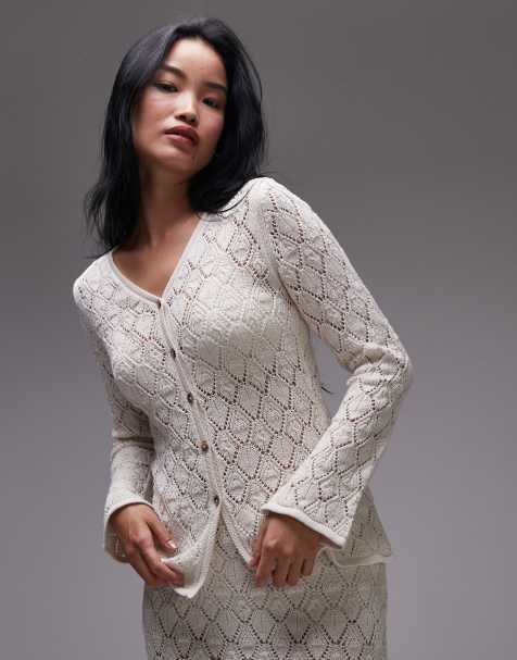 Topshop knitted stitchy cardigan co-ord in ecru - view 1