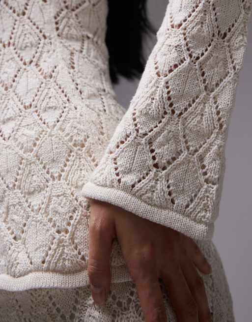 Topshop knitted stitchy cardigan co-ord in ecru, 4 of 4