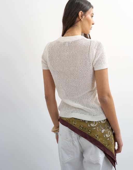 Topshop knitted stitchy cardigan in ecru, 4 of 4