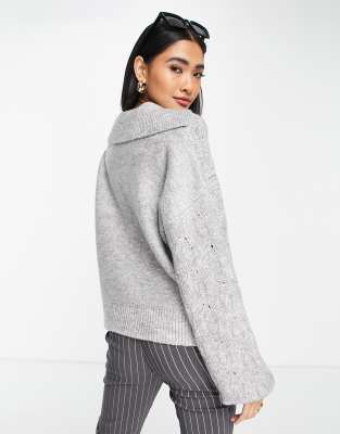 Topshop knitted stitchy collar sweater in gray ASOS