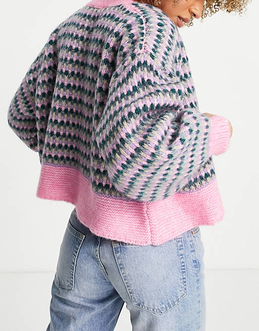  Topshop knitted stitchy colourful cardi in pink 