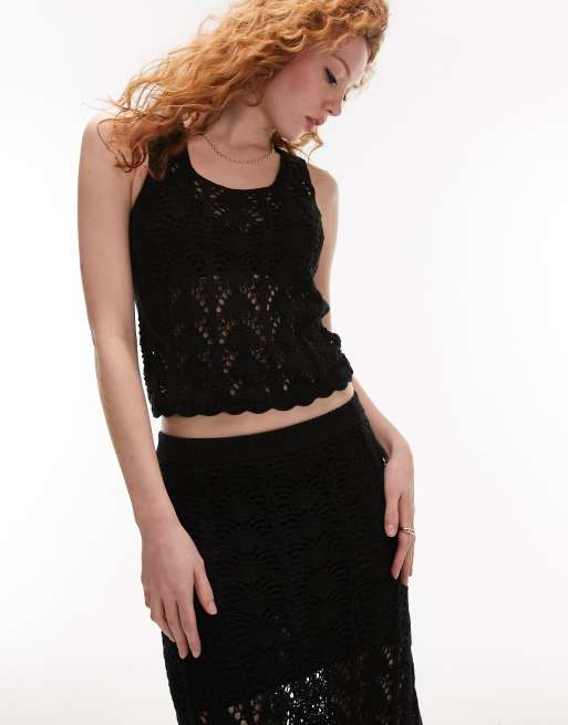 Topshop knitted stitchy detail tank top in black (part of a set)