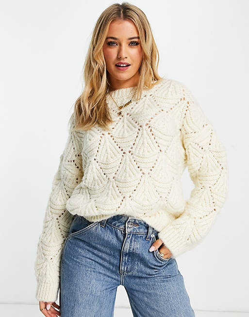 Jumpers & Cardigans Topshop knitted stitchy jumper in ivory 