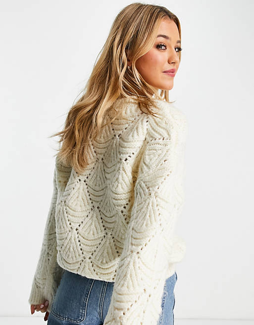 Jumpers & Cardigans Topshop knitted stitchy jumper in ivory 