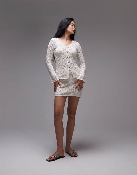 Topshop knitted stitchy mini skirt and cardigan co-ord - view 1