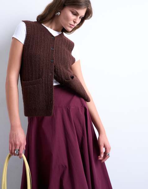 Topshop knitted stitchy pocket tank in brown - view 1