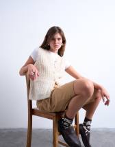 Topshop knitted stitchy pocket tank in oat