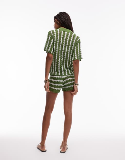 Topshop knit stitchy striped shorts in green - part of a set
