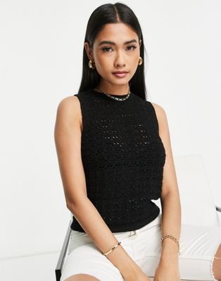 Topshop knitted stitchy tank top in black