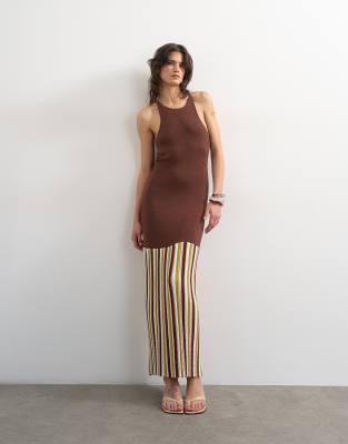 Topshop knitted strap back full skirt maxi dress in chocolate