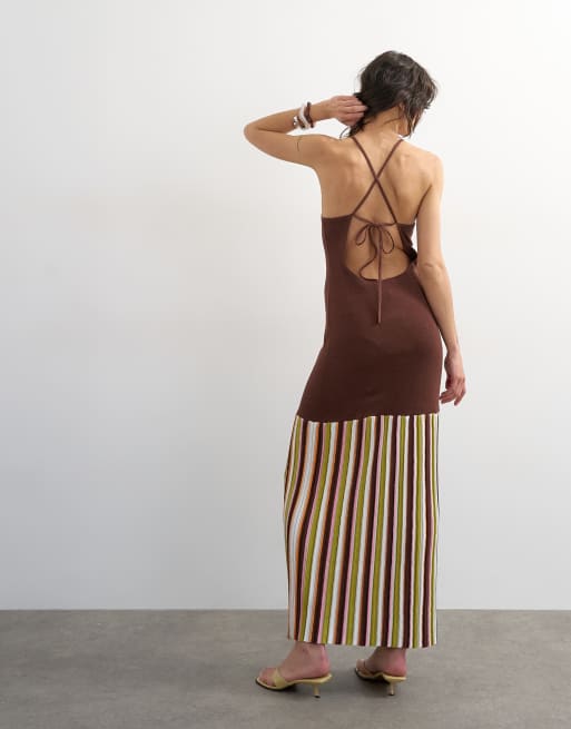 Topshop knitted strap back full skirt maxi dress in chocolate | ASOS