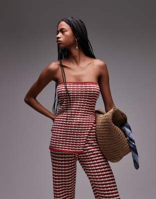 Topshop Topshop knitted stripe bandeau co-ord in rust-Multi