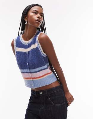 Topshop knitted stripe button tank in multi - view 1