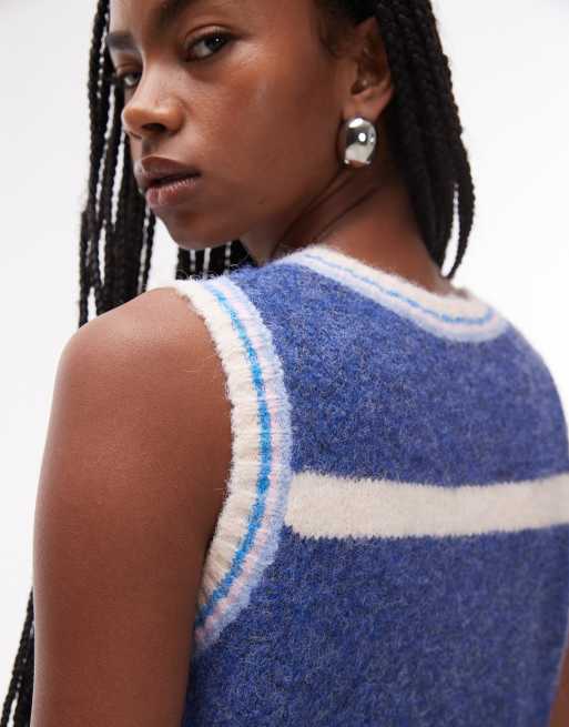 Topshop knitted stripe button tank in multi, 3 of 4