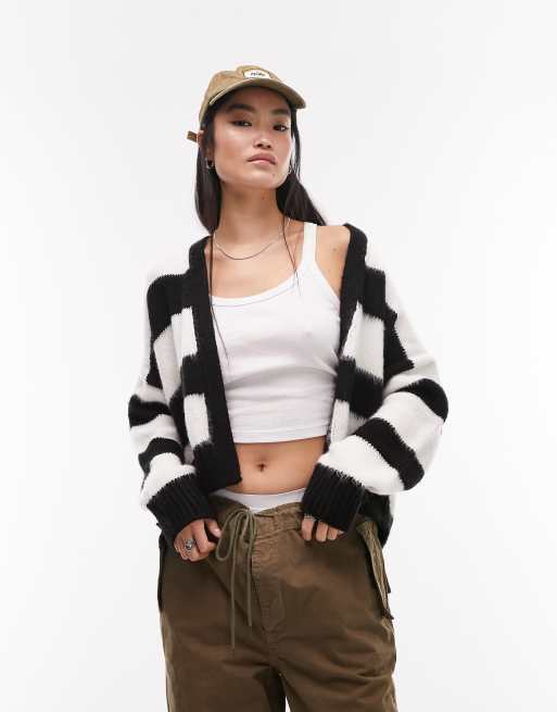 Topshop knitted stripe cardi in mono | ASOS