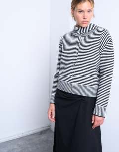 Knitted stripe cardigan and scarf in mono