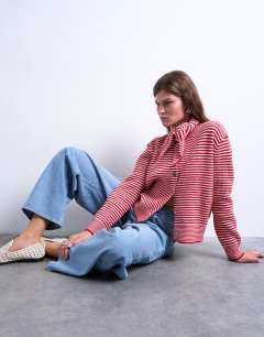 Knitted stripe cardigan and scarf in red and white