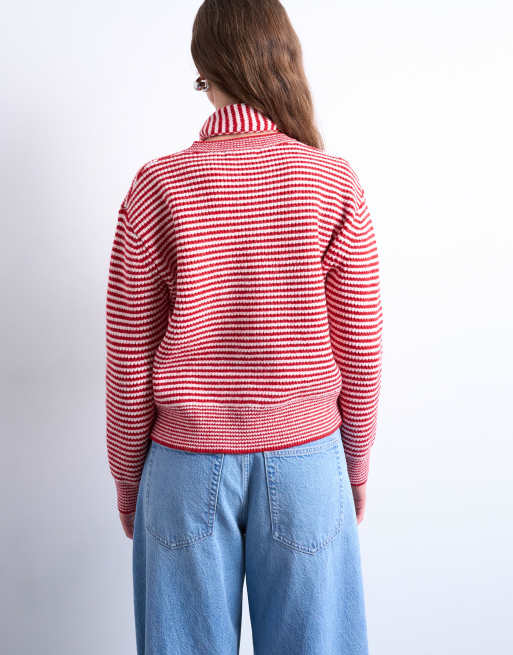 Topshop knitted stripe cardigan and scarf in red and white, 4 of 4