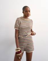 Topshop knitted stripe co-ord foldover short in multi